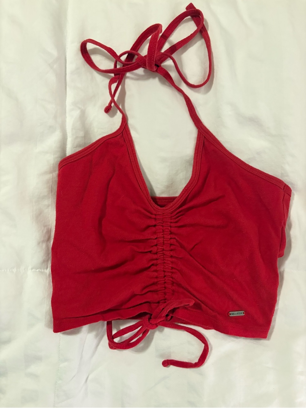 Hollister Red Ruched Halter Crop Top